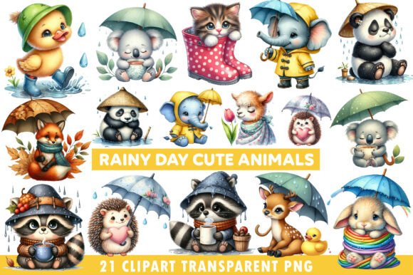 Download Rainy Day Cute Animals Sublimation PNG - Cute animals sublimation Collection