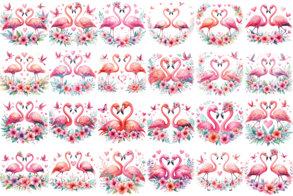 Download 24 Watercolor Flamingo Valentine Bundle - Premium Resources